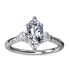 Petite Three-Stone Diamond Engagement Ring in 14k White Gold